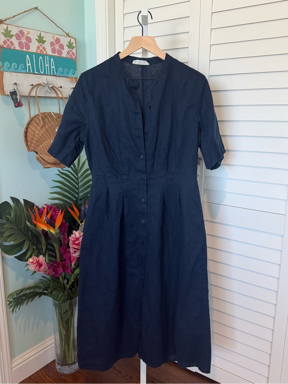 Everlane Navy Button-Front Midi Dress